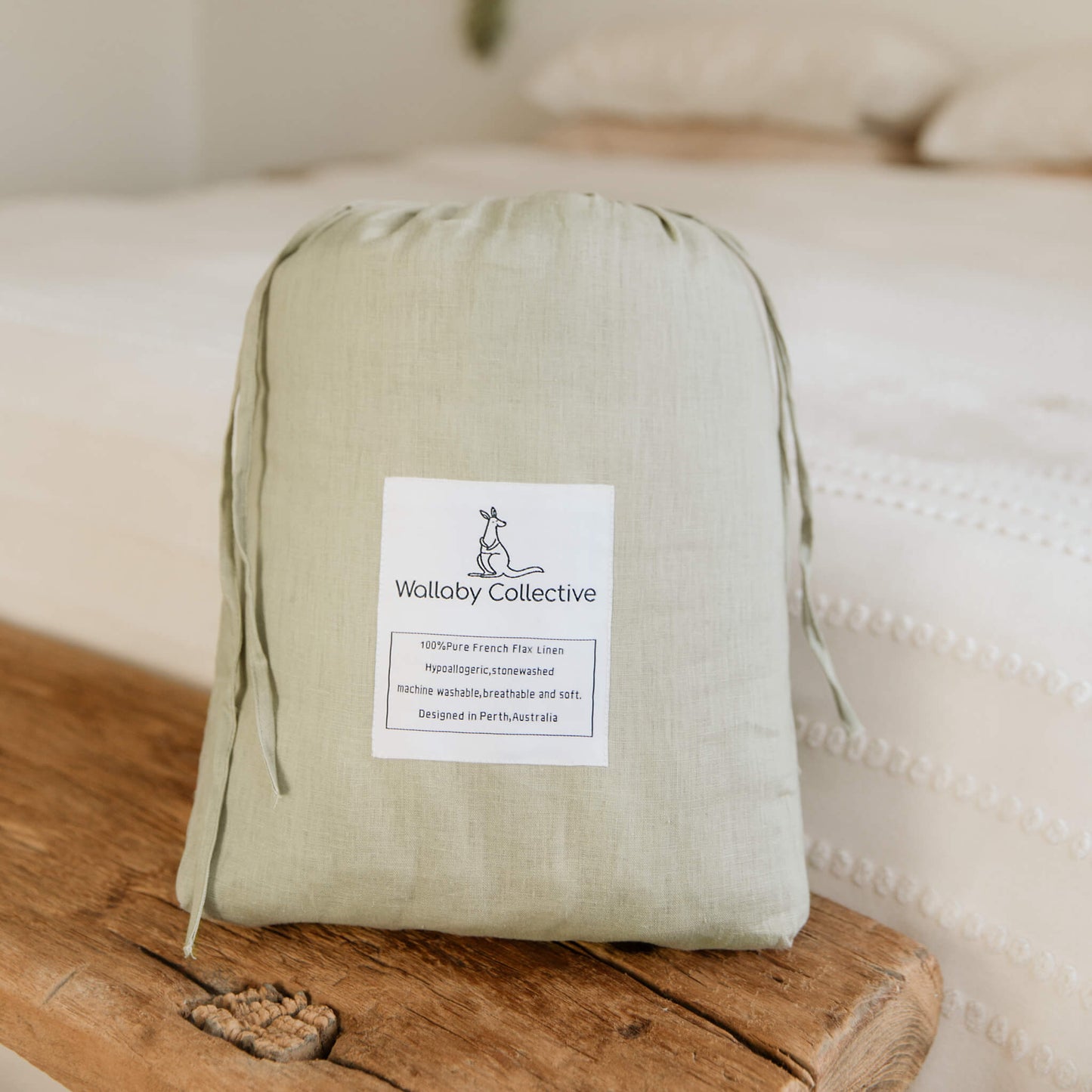 Green Linen Play Mat Carry Bag
