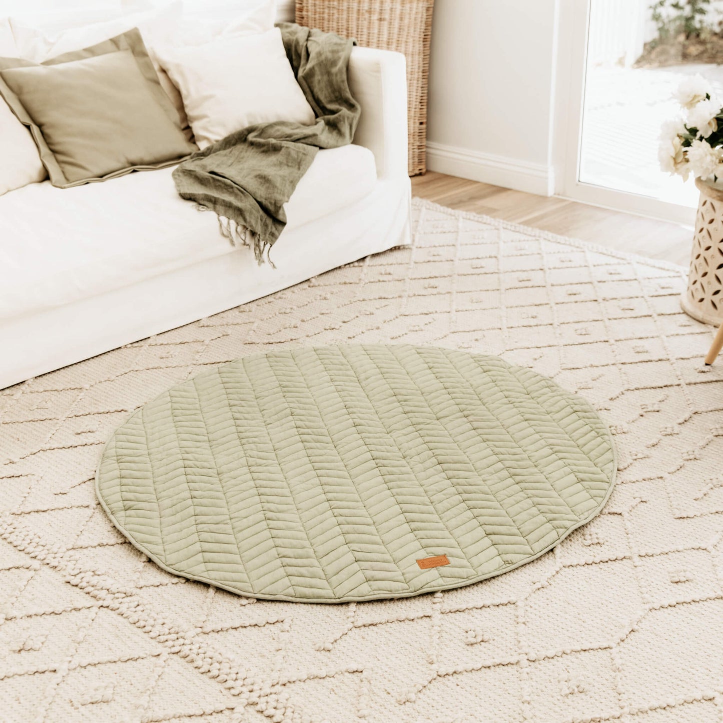 Sage Linen Play Mat in Room