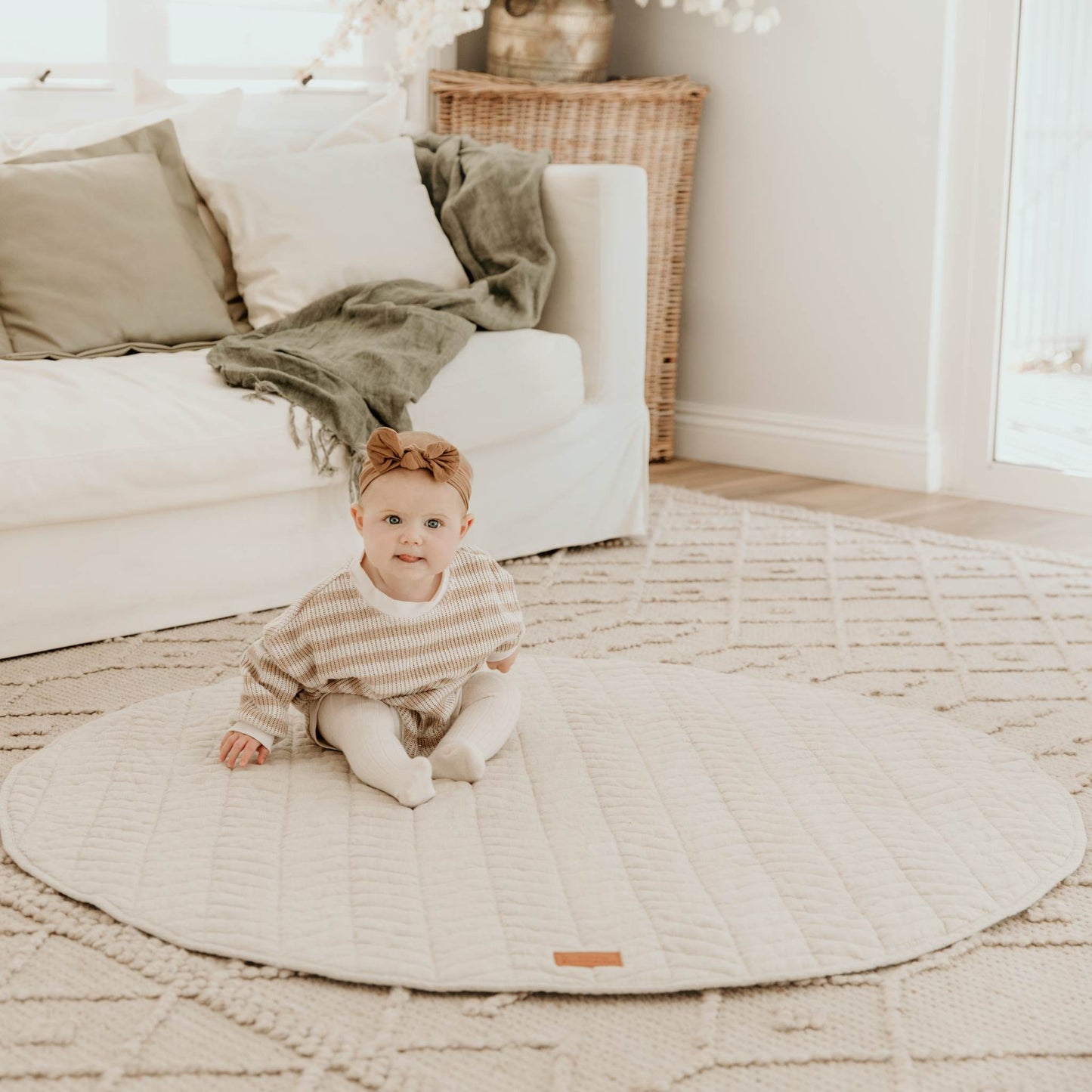 Baby on Natural Linen Play Mat